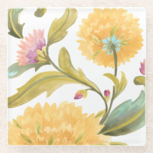 Abbey Floral Tiles - Gele Bloemen Glazen Onderzetter