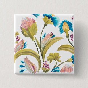 Abbey Floral Tiles - Spring Flowers Vierkante Button 5,1 Cm