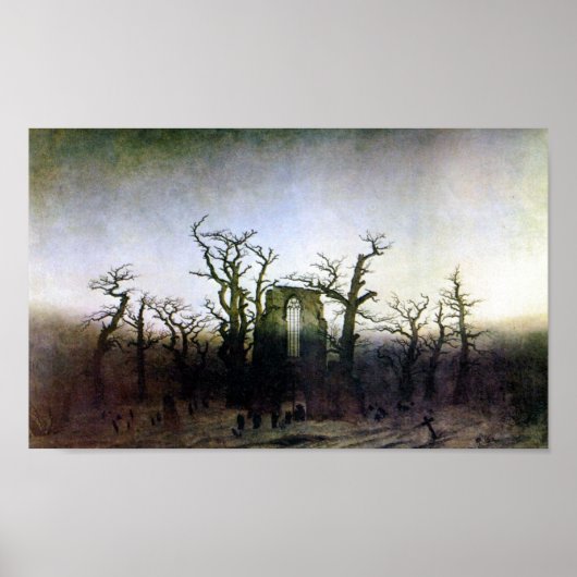 Abbey in een oak bos door Caspar David Friedrich Poster (Voorkant)
