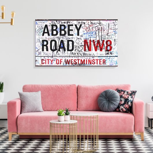 Abbey Road Sign Londen bedekt met graffiti Canvas Afdruk (Insitu (Woonkamer))