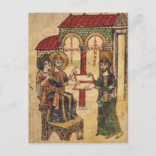 Abbot John biedt manuscript Benedict aan Briefkaart