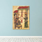 Abbot John biedt manuscript Benedict aan Canvas Afdruk (Insitu (Houten vloer))