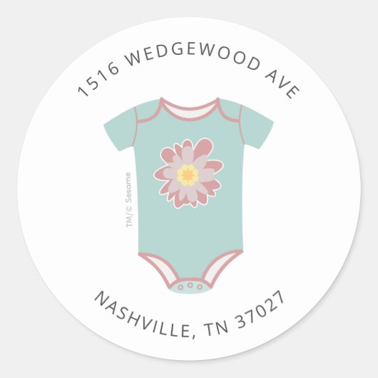 Abby Cadabby Bodysuit Baby shower Adres Ronde Sticker (Voorkant)