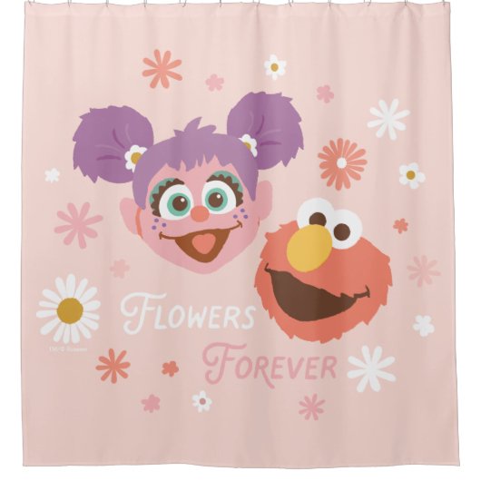 Abby Cadabby en Elmo | Flowers Forever Douchegordijn (Voorkant)