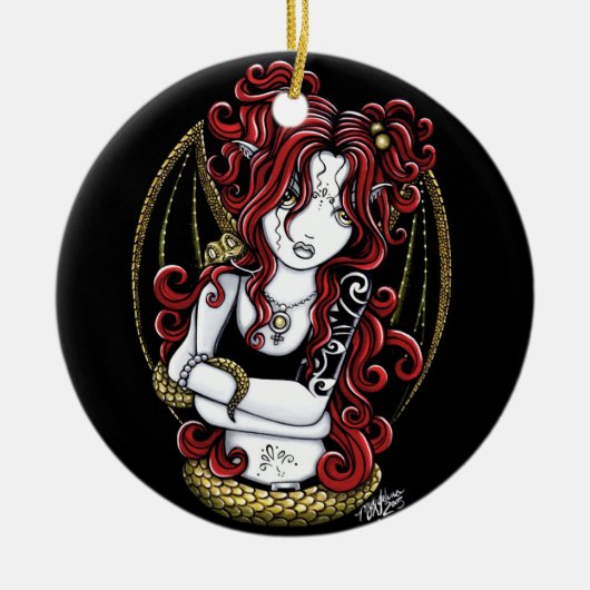 "Abby" Gothic Red Tattoo Snake Fairy Ornament (Voorkant)