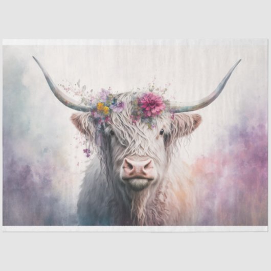 "Abby" Highland Koe met pastelkroon 30x20 Tissuepapier (Voorkant)