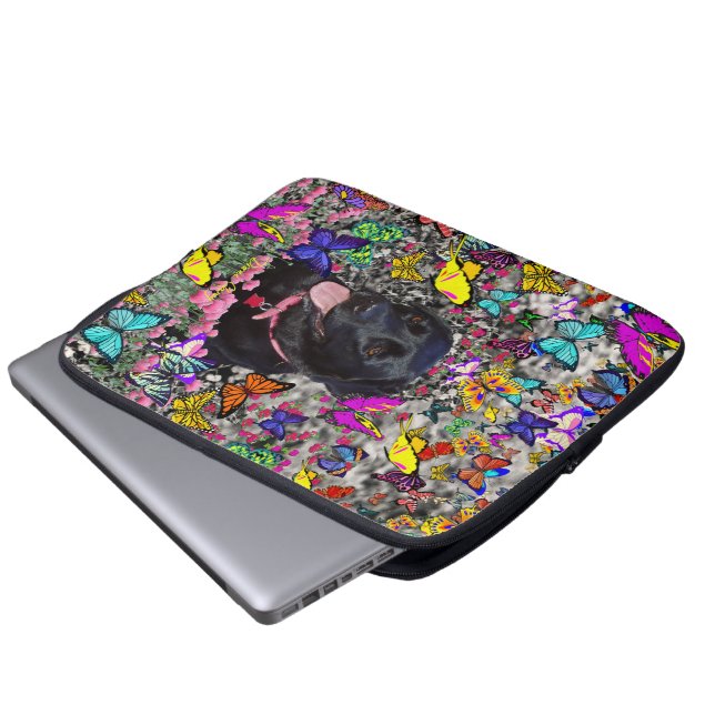 Abby in Butterflies - Black Lab Dog Laptop Sleeve (Voorkant onderkant)