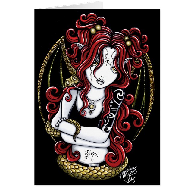"Abby" Red Haire Snake Fairy Art Card (Voorkant)