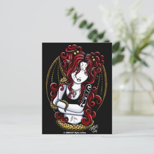 "Abby" Red Tattooed Faery Briefkaart (Staand voorkant)