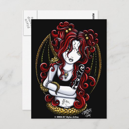 "Abby" Red Tattooed Faery Briefkaart (Voorkant / Achterkant)