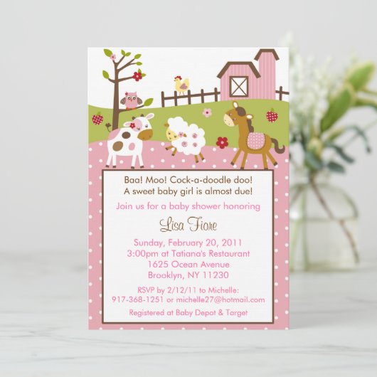 Abby's Boerderij Boerderij Animal Baby Shower Invi Kaart (Staand voorkant)