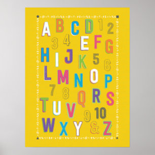ABC 123 Classroom Educational Decor - Geel Poster