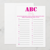 ABC alfabet Baby shower spel - roze Kaart (Voorkant / Achterkant)