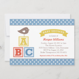 ABC-alfabet blokkeert Blue Yellow Baby Boy Shower Kaart