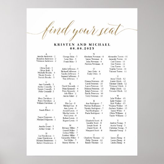 ABC Alfabetisch Zoek uw zitplaatskaart Poster (Voorkant)