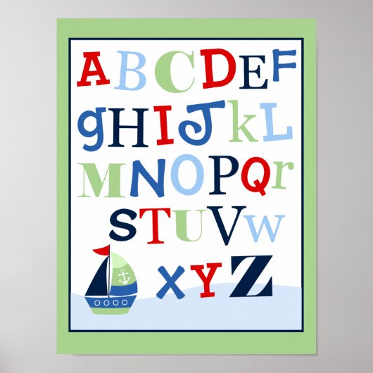 ABC Alphabet Art Print Little Skipper Sailboat (Voorkant)