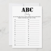 ABC Alphabet Baby shower Spel - B/W Kaart (Voorkant)