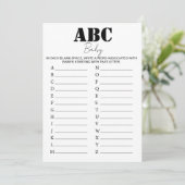 ABC Alphabet Baby shower Spel - B/W Kaart (Staand voorkant)