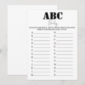 ABC Alphabet Baby shower Spel - B/W Kaart (Voorkant / Achterkant)