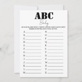 ABC Alphabet Baby shower Spel - B/W Kaart