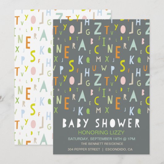 ABC Alphabet Baby shower Uitnodiging (Voorkant / Achterkant)