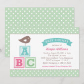 ABC Alphabet blokkeert Mint Green Baby shower Kaart (Voorkant / Achterkant)