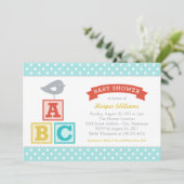 ABC Alphabet Blokken Aqua Blue Baby shower Kaart (Staand voorkant)