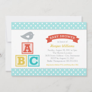 ABC Alphabet Blokken Aqua Blue Baby shower Kaart
