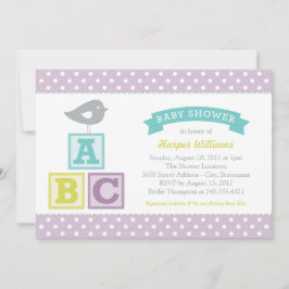 ABC Alphabet Blokken Lavender Paars Baby shower Kaart