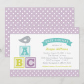 ABC Alphabet Blokken Lavender Paars Baby shower Kaart (Voorkant / Achterkant)