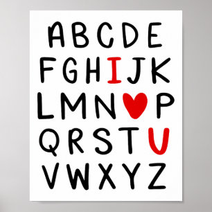 Abc Alphabet Ik hou van je Engelse leraar Valentij Poster