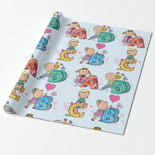 ABC Alphabet Kinderen Cadeaupapier (Uitgerold)