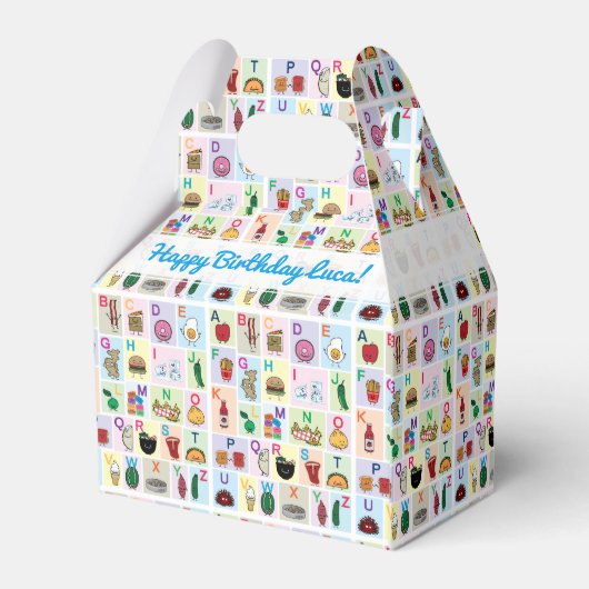 ABC Alphabet-leerbrieven happy foods leren Bedankdoosjes (Achterkant)