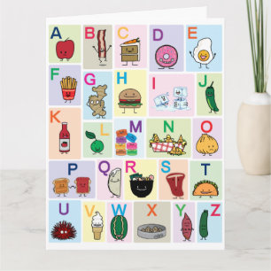ABC Alphabet-leerbrieven happy foods leren Bedankkaart