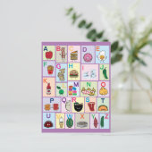 ABC Alphabet-leerbrieven happy foods leren Briefkaart (Staand voorkant)