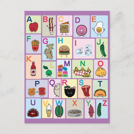 ABC Alphabet-leerbrieven happy foods leren Briefkaart (Voorkant)