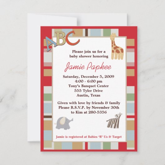 ABC Alphabet Soup Striped Baby shower Invitation Kaart (Voorkant)