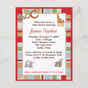ABC Alphabet Soup Striped Baby shower Invitation Kaart