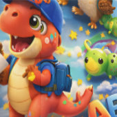 ABC avonturenbehang, leuke dinosaurus en uil lea Behang (Zoom)