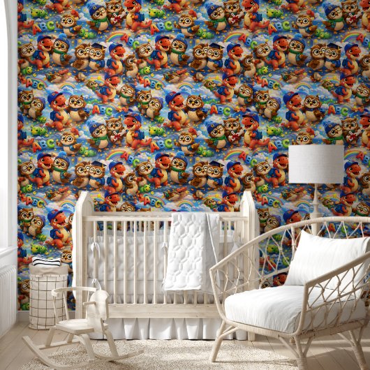 ABC avonturenbehang, leuke dinosaurus en uil lea Behang (Kinderen)