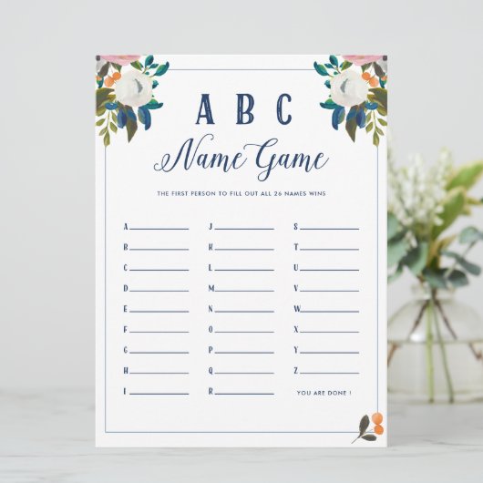 ABC Baby Naam Douche Spel Kaart (Staand voorkant)