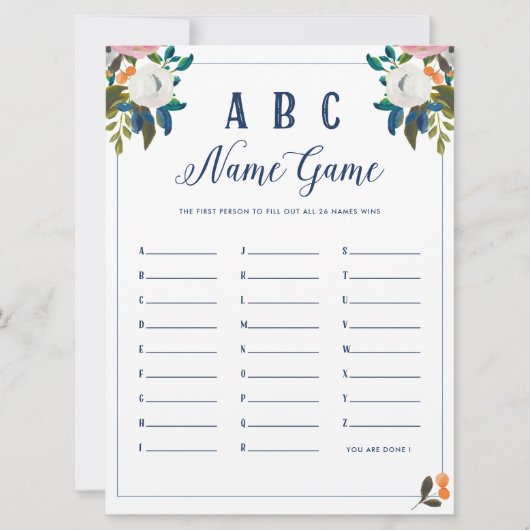 ABC Baby Naam Douche Spel Kaart (Voorkant)