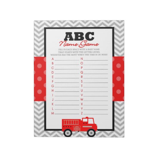 ABC Baby Naam Firetruck Baby shower Game Pack Notitieblok (Linkerzijde)