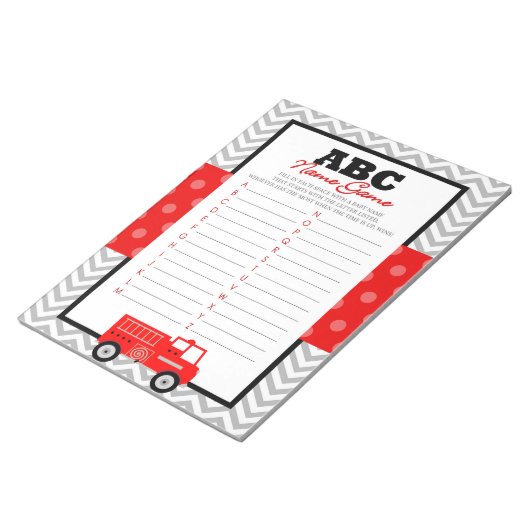 ABC Baby Naam Firetruck Baby shower Game Pack Notitieblok (Schuin)