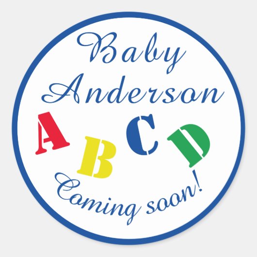 ABC Baby shower Blauw Ronde Sticker (Voorkant)
