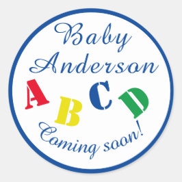 ABC Baby shower Blauw Ronde Sticker