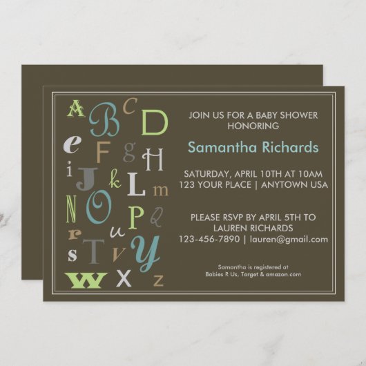 ABC Baby shower Uitnodiging (Voorkant / Achterkant)