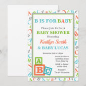 ABC Baby shower Uitnodiging neutraal Baby shower (Voorkant / Achterkant)