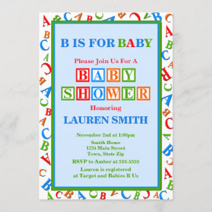 ABC Baby shower Uitnodiging neutraal Baby shower