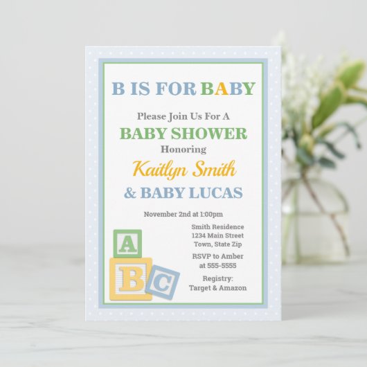 ABC Baby shower Uitnodiging neutraal Baby shower (Staand voorkant)
